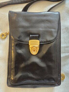 Perlina New York Black Leather Crossbody Bag Small Festival Sling Satchel Purse